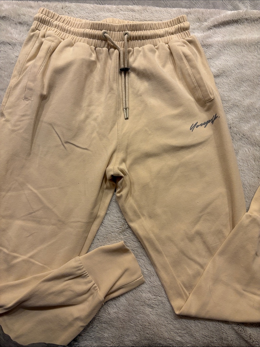 YoungLA Men's Beige Jogger Sweatpants - Cozy Drawstring Pants